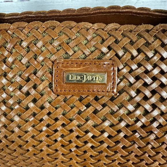 Eric Javits New York Tobacco Brown Woven Straw Leather Shoulder Handbag Purse - Picture 2 of 12
